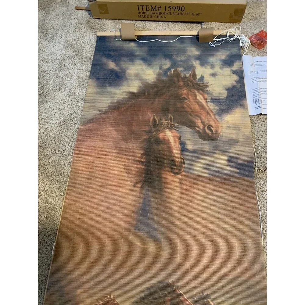 Bamboo Roll Up RomanShade/ Blind With Horses Sunshade Screen New in Original Box